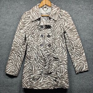 Vintage GUESS Jacket Womens Small Zebra Trench Coat Missing Belt